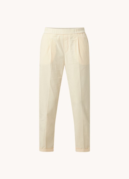Benetton High waist tapered cropped pantalon van corduroy - voorkant 2 creme