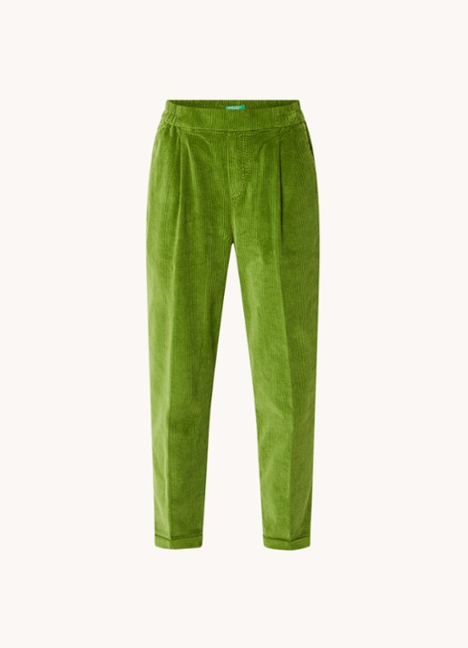 Benetton High waist tapered cropped pantalon van corduroy - voorkant 3 groen