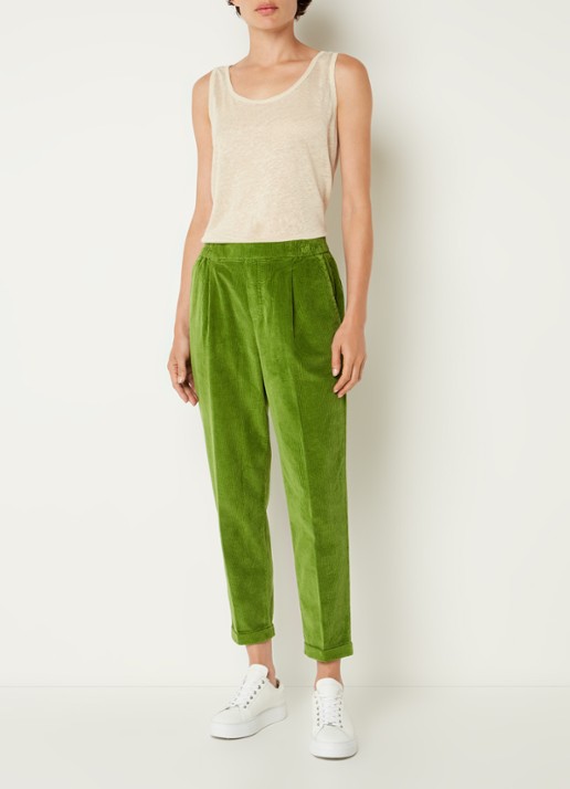 Benetton High waist tapered cropped pantalon van corduroy - voorkant 4 groen