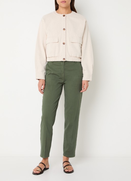 Benetton High waist tapered fit cropped chino met steekzakken - voorkant 2 groen