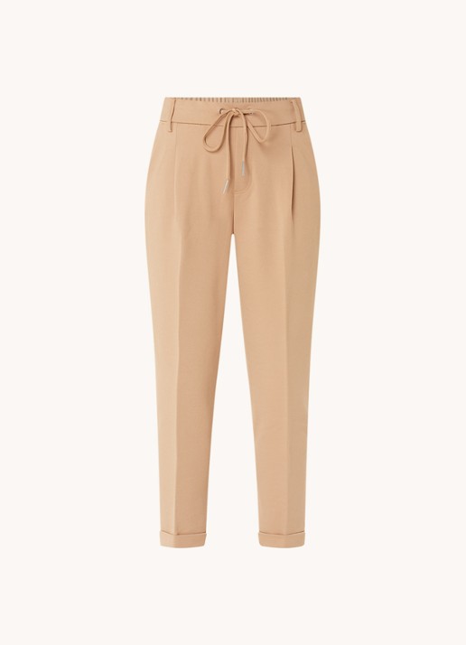 Benetton High waist tapered fit cropped pantalon met trekkoord - voorkant camel