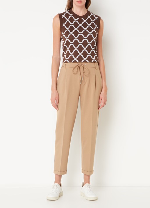 Benetton High waist tapered fit cropped pantalon met trekkoord - voorkant 2 camel