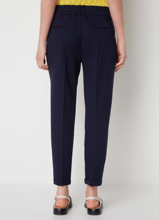 Benetton High waist tapered fit cropped pantalon met trekkoord - achterkant 4 donkerblauw