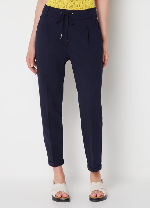 Benetton High waist tapered fit cropped pantalon met trekkoord - detail 3 donkerblauw