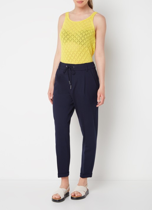 Benetton High waist tapered fit cropped pantalon met trekkoord - voorkant 2 donkerblauw