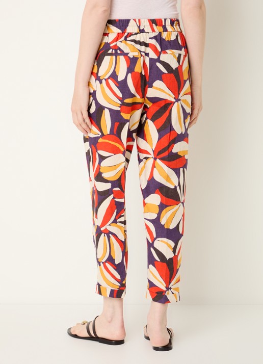 Benetton High waist tapered fit joggingbroek van linnen met print - achterkant orange