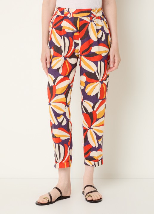 Benetton High waist tapered fit joggingbroek van linnen met print