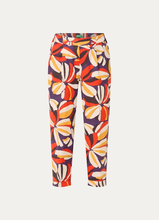 Benetton High waist tapered fit joggingbroek van linnen met print - voorkant 2 orange