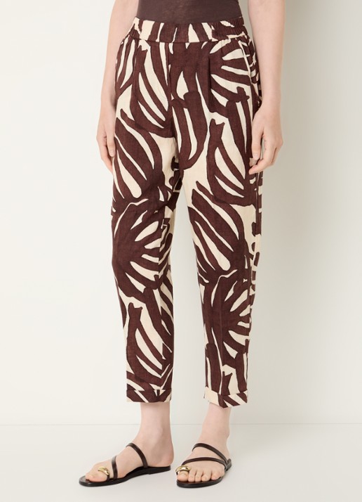 Benetton High waist tapered fit joggingbroek van linnen met print