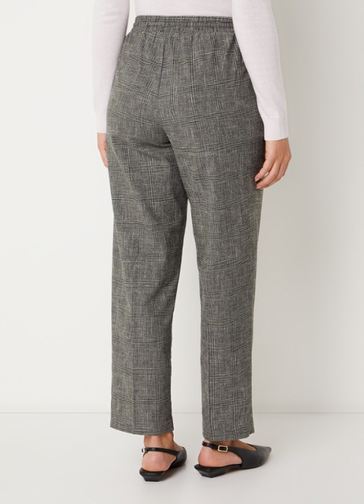 Benetton High waist tapered fit pantalon in linnenblend met ruitdessin - achterkant grijs
