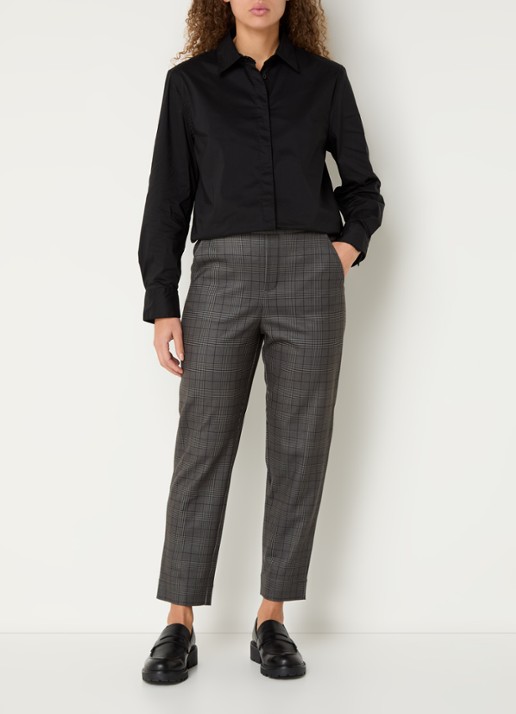 Benetton High waist tapered fit pantalon met steekzakken - voorkant 4 grijs