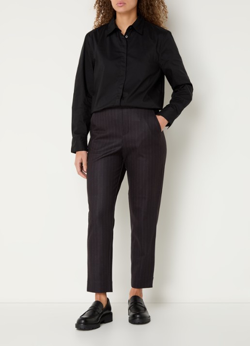 Benetton High waist tapered fit pantalon met steekzakken - voorkant 4 donkerblauw