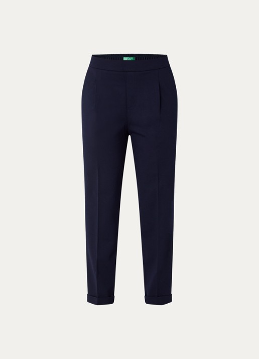 Benetton High waist tapered fit pantalon met steekzakken - voorkant donkerblauw