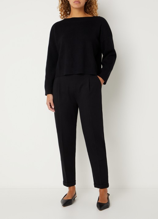 Benetton High waist tapered fit pantalon met steekzakken - voorkant 2 zwart