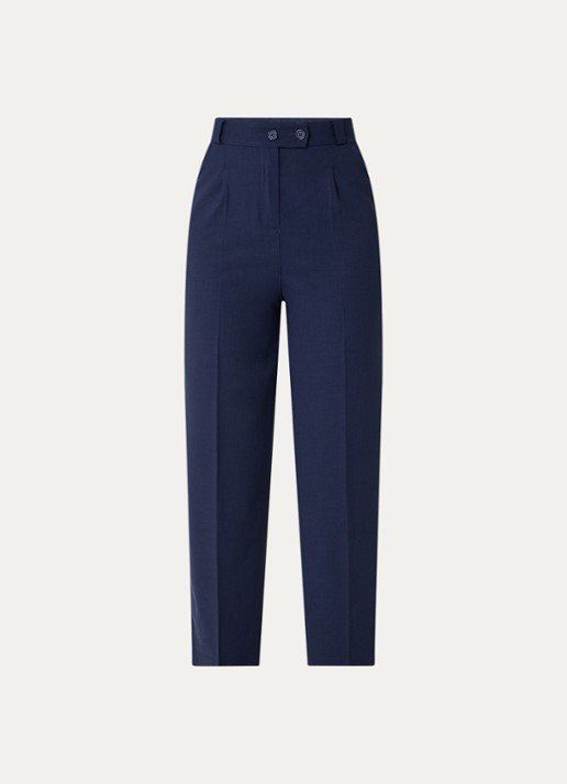 Benetton High waist tapered fit pantalon met steekzakken - voorkant 3 donkerblauw