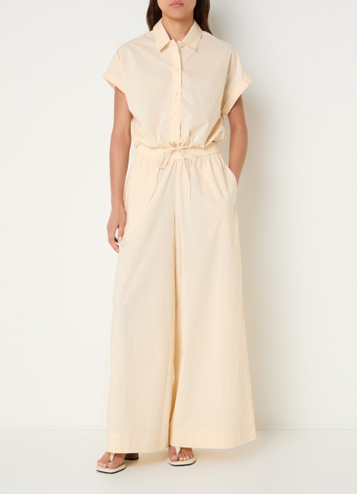 Benetton High waist wide fit broek met steekzakken - voorkant 3 creme