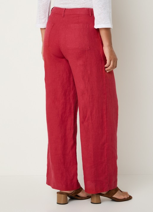 Benetton High waist wide fit chino van linnen met steekzakken - achterkant 4 rood
