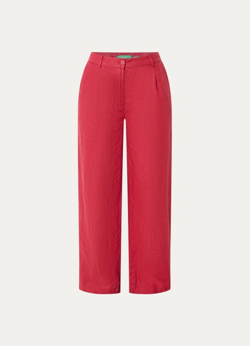 Benetton High waist wide fit chino van linnen met steekzakken - voorkant 2 rood