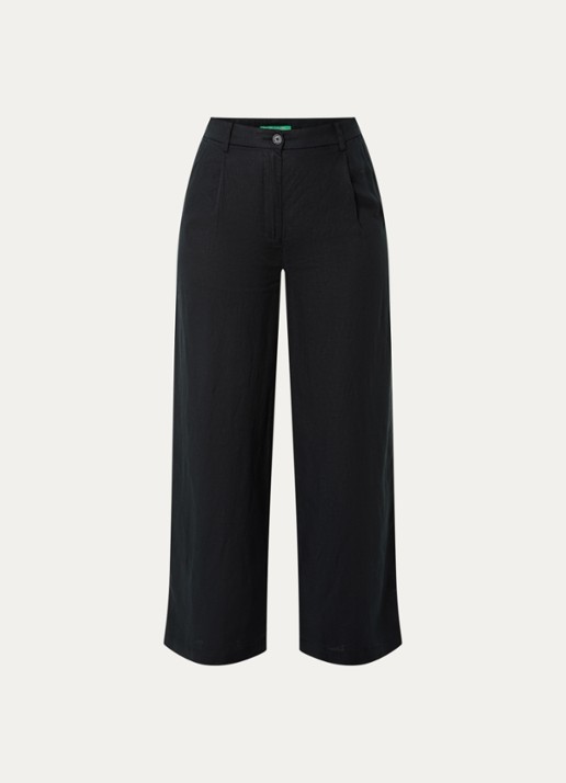 Benetton High waist wide fit chino van linnen met steekzakken - voorkant 2 zwart