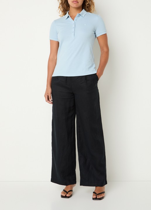 Benetton High waist wide fit chino van linnen met steekzakken - voorkant 3 zwart
