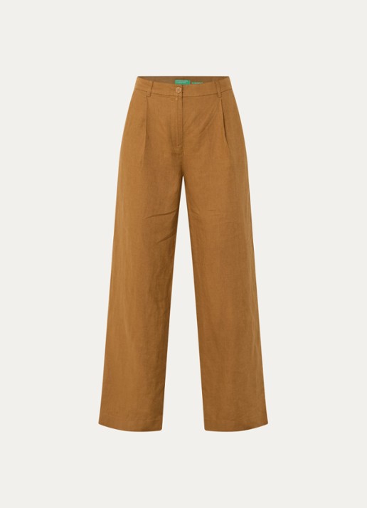 Benetton High waist wide fit chino van linnen met steekzakken - voorkant 2 camel