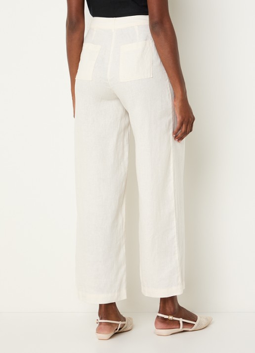 Benetton High waist wide fit chino van linnen met steekzakken - achterkant 4 creme