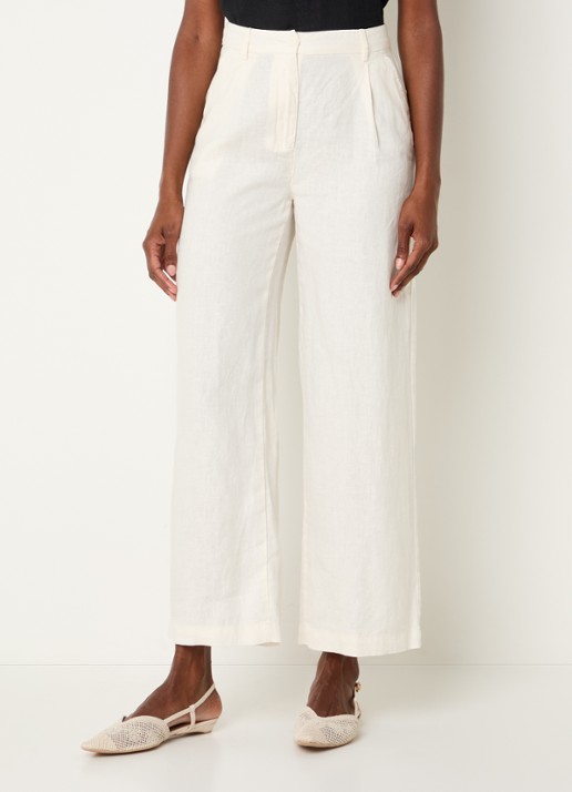 Benetton High waist wide fit chino van linnen met steekzakken - detail 3 creme