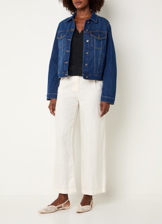 Benetton High waist wide fit chino van linnen met steekzakken - voorkant 2 creme