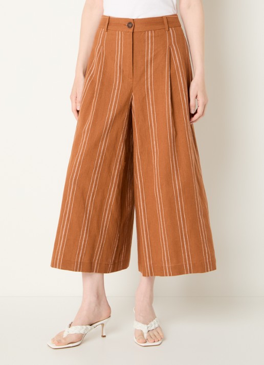 Benetton High waist wide fit cropped pantalon in linnenblend