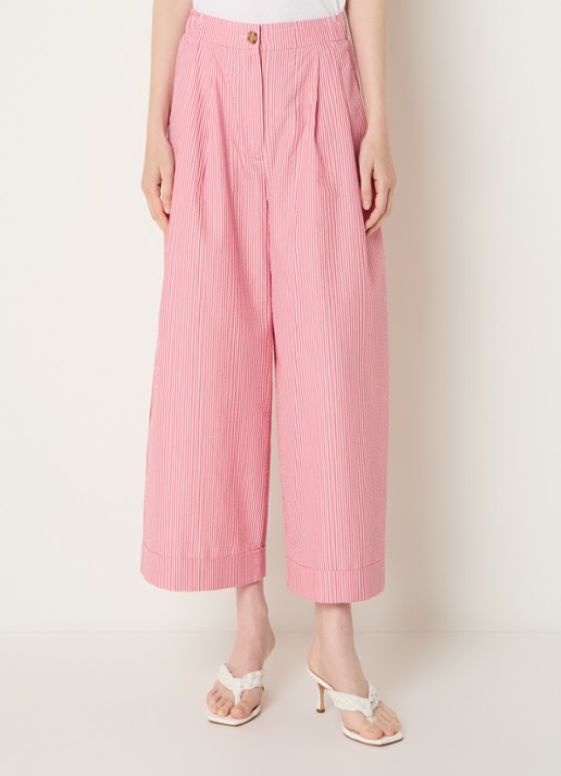 Benetton High waist wide fit cropped pantalon met steekzakken