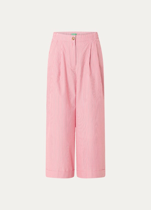 Benetton High waist wide fit cropped pantalon met steekzakken - voorkant 3 koraalroze