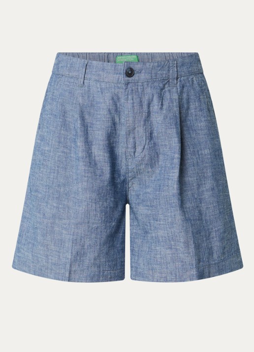 Benetton High waist wide fit korte broek van chambray - voorkant 3 indigo