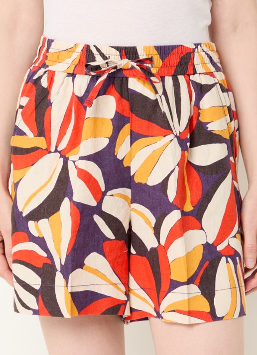 Benetton High waist wide fit korte broek van linnen met print