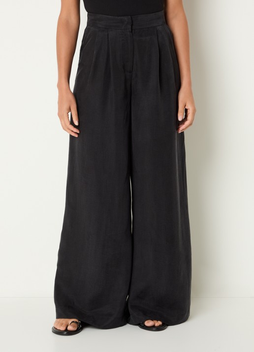 Benetton High waist wide fit pantalon met glanzende finish - detail 2 zwart