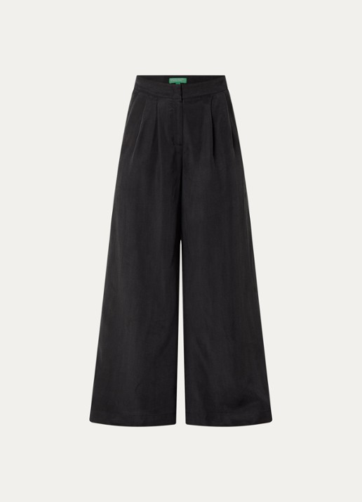 Benetton High waist wide fit pantalon met glanzende finish - voorkant 3 zwart