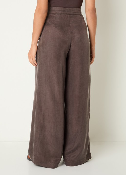 Benetton High waist wide fit pantalon met glanzende finish - achterkant 4 kastanjebruin