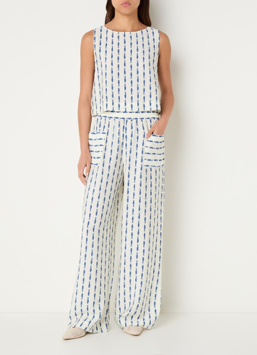 Benetton High waist wide fit pantalon met print - voorkant 3 indigo