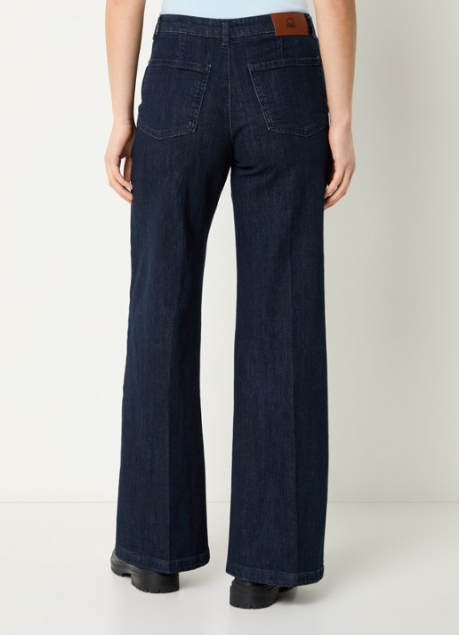 Benetton High waist wide fit pantalon met steekzakken - achterkant 2 donkerblauw