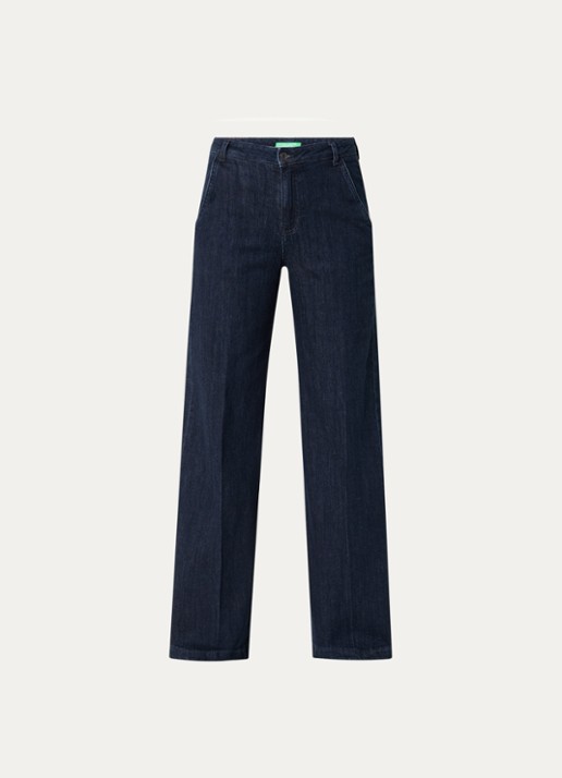 Benetton High waist wide fit pantalon met steekzakken - voorkant 3 donkerblauw