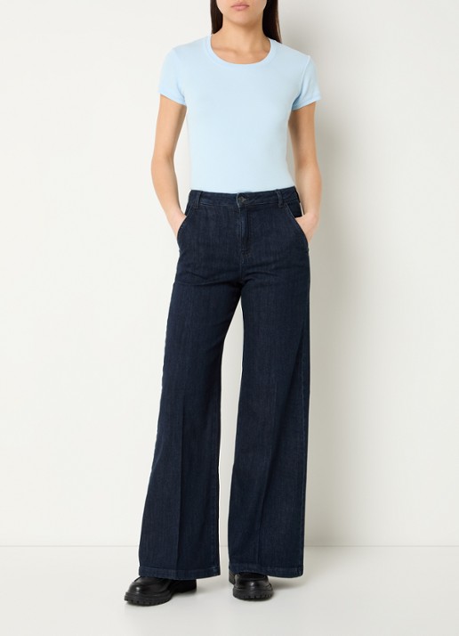 Benetton High waist wide fit pantalon met steekzakken - voorkant 4 donkerblauw