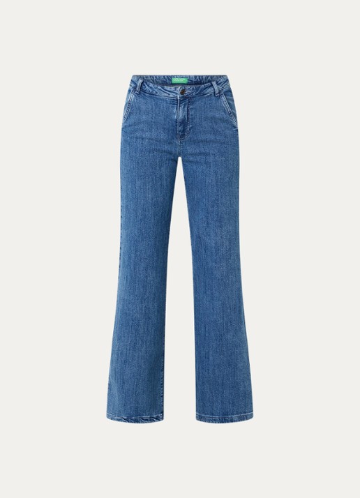 Benetton High waist wide fit pantalon met steekzakken - voorkant lichtblauw