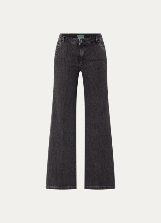Benetton High waist wide fit pantalon met steekzakken - voorkant 3 zwart