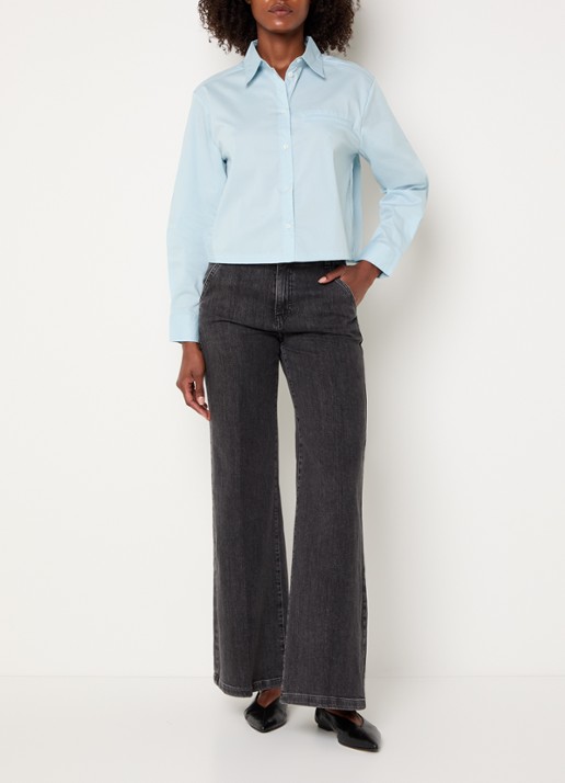 Benetton High waist wide fit pantalon met steekzakken - voorkant 4 zwart