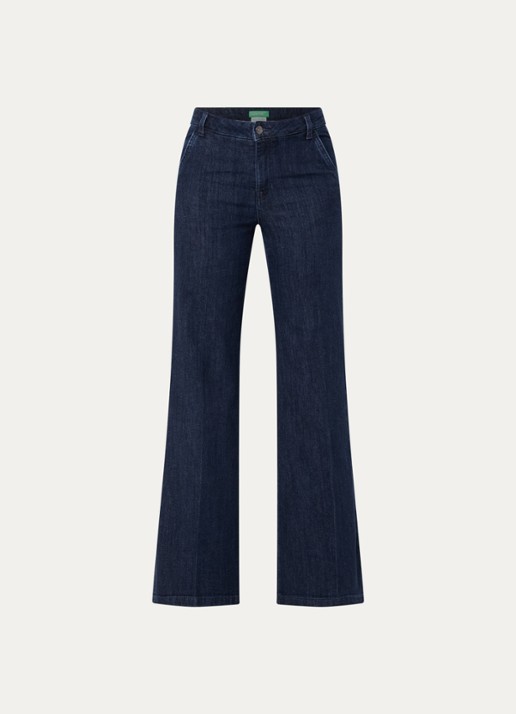 Benetton High waist wide fit pantalon met steekzakken - voorkant indigo