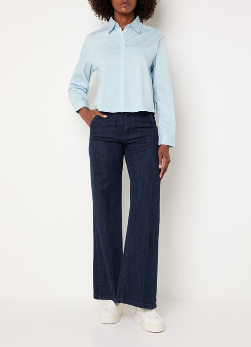 Benetton High waist wide fit pantalon met steekzakken - voorkant 2 indigo