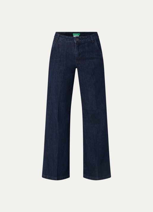 Benetton High waist wide fit pantalon met steekzakken - voorkant staalblauw