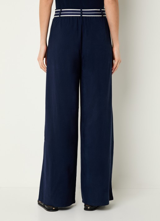 Benetton High waist wide fit pantalon met strickceintuur - achterkant 2 donkerblauw