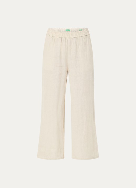 Benetton High waist wide fit pantalon van linnen - voorkant 3 creme