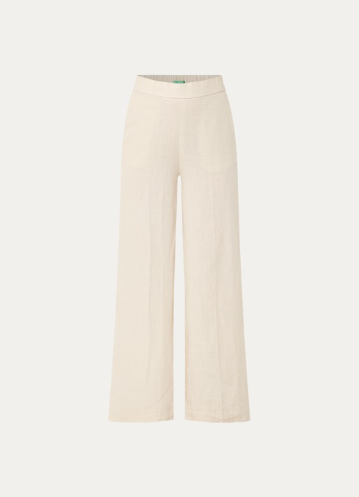 Benetton High waist wide fit pantalon van linnen - voorkant beige