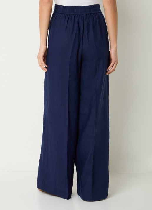Benetton High waist wide fit pantalon van linnen - achterkant 4 royalblauw